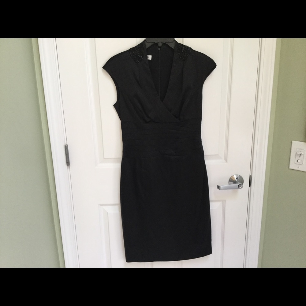 Kay Unger black satin dress with beading. Sz 2.